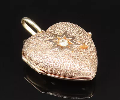 14K GOLD - Vintage Genuine Diamond Heart Photo Locket Pendant (OPENS) - GP462 • $451.12