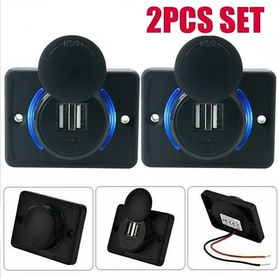 2X 12V Dual USB Car Charger 2 Port Adapter Power Socket Charging Panel Mount UK • £7.98