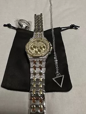 Mens Designer Bling Watch Luxury Silver Gold Diamond Iced Ice Out + Free Extras • £55