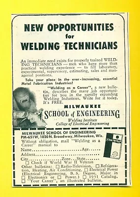 1951 MILWAUKEE SCHOOL Of ENGINEERING Wisconsin Vintage Print Ad SV2. • $6.48
