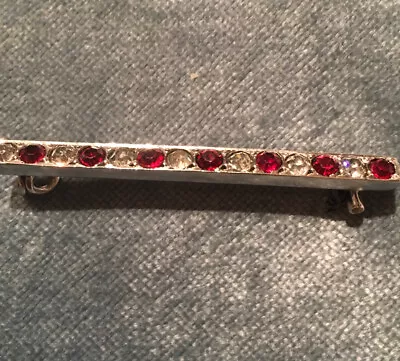 £40 • Buy Art Deco French Hallmarked Silver Bar Brooch With Simulated Rubies And Diamonds