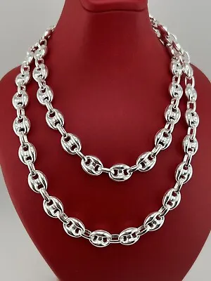 925 Sterling Silver Mens Mariner Puffed Link Chain Necklace 9MM 26”inches • $134.96