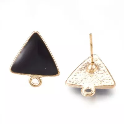 10 Pcs. Alloy Golden Triangle Earring Posts With Loop - Black Enamel - 15mm • $4.35