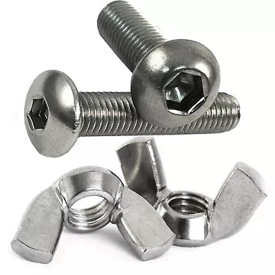 M4 M5 M6 A2 Stainless Steel Button Head Screw Socket Bolts + Butterfly Wing Nuts • £23.56