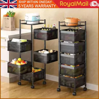 6 Tier Kitchen Rotating Storage Trolley Cart Utility Vegetable Mobile Shelf Rack • £38.99