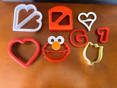 8 PC Vintage Plastic Cookie Cutters & Crust Cutters ELMO Hearts Flowers • $12