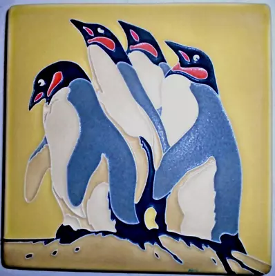 Motawi Tile Works Trivet Wall Plaque King Paine's Penguin Yellow 3D 6  X 6  USA • $89