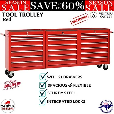 Toolbox Trolley Red Mechanic Tool Case Drawer Lockable Storage Chest Cabinet • $941.78