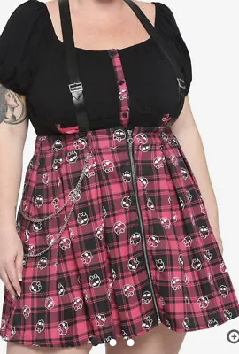 Monster High Pink & Black Plaid Skull Skirt W/ Suspenders XL Cosplay Punk Goth • $23.06