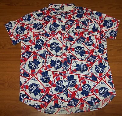 Size XL Mens Pabst Blue Ribbon Beer Button-Down Camp Shirt • $29.99