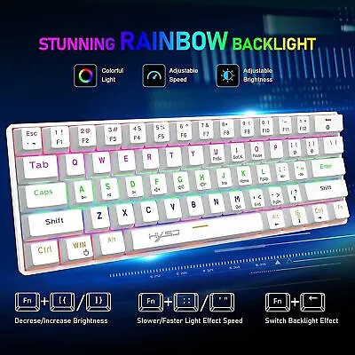 60% Mechanical Gaming Keyboard Type C Wired LED Backlit Portable For PC/MAC/PS4 • £21.99