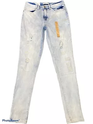 MUDD Women's Mended Skinny Destructed Bleach Jeans Light Wash Stretch Size 9 Jr • $14.99