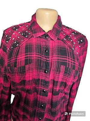 Idyllwind Miranda Lambert Western Pearl Snap Shirt Women's L Red Tartan Plaid* • $13.49