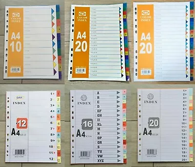 £2.61 • Buy File Divider Folder Document Index Colour A4 Sheets Plastic Or Card UK Seller