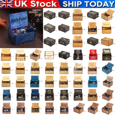 £6.69 • Buy DIY Wooden Music Box Retro Hand Cranked Engraved Musical Toy Happy Birthday Gift