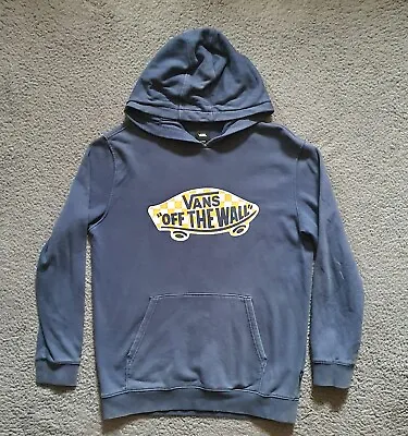 Vans Off The Wall Hoodie Mens XL Cotton Blue Yellow Check Skateboard Print Logo • £19.87