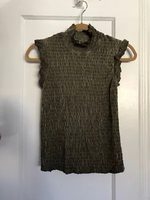 New Women's POL HIGH NECK  SMOCKED MEDIUM  SHIRT TOP  OLIVE • $29.99