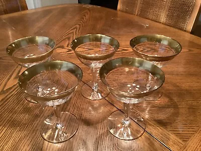 Vintage Tiffin Franciscan Rose & Gold Rim Champagne Stemware Set Of 5 • $50