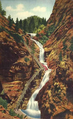 Postcard Linen Seven Falls South Cheyenne Canon Pikes Peak CO C.1930-1945 • $5.99