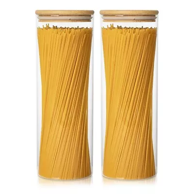 Glass Storage Containers Set Of 2 71Oz Tall Spaghetti Jars With Bamboo Lids6861 • $62.69