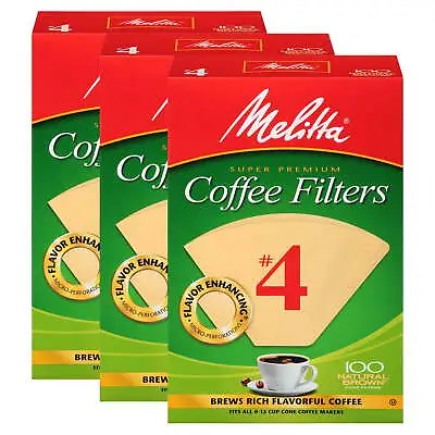 Melitta #4 Natural Brown Cone Coffee Filters 300 Ct (3 Packs Of 100) • $14.58