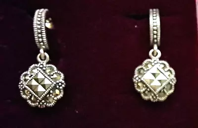 Hallmarked 925 Dangle Drop Sterling Silver Marcasite Earrings Boxed • £11.99