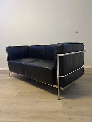 Le Corbusier LC3 Style Black Leather Lounge Sofa - Mid Century Retro Design • £265