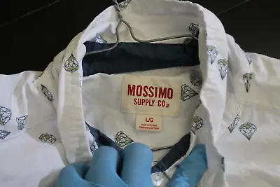 Mossimo Supply Co Men's Shirt Long Sleeves Diamond Print Large White Blue L • $19.95