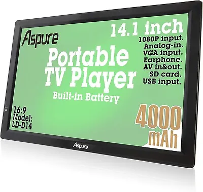 Aspure 14 Inch HD Portable Digital DVB-T2 TFT TV Screen Freeview LED TV 4000mah • £119.99