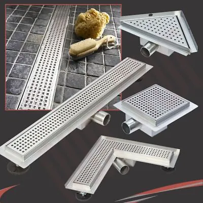 Stainless Steel Shower Wetroom Drains Square/Linear Trap & Waste Bathroom Gully • £55