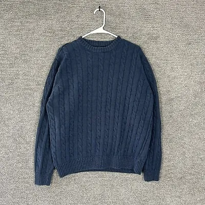 Men's Cable Knit Fisherman Sweater Blue Croft Barrow Cotton Blend SZ LARGE • $19.99