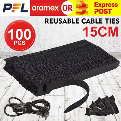 100pcs 15cm Reusable Cable Tie Nylon Hook Loop Strap Cord Ties PC TV Organiser • $14.99