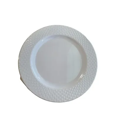 Melamine Dinner Plate White Basket Weave Rim 10.5 In Diam New Lot Of 2 • $8.99