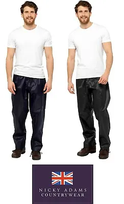 Waterproof Nylon Over Trousers Mens Ladies Elasticated Black Navy Trousers Size  • £7.95
