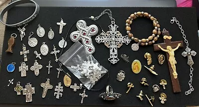 Vintage Lot Of Religious Jewelry Rosaries Cross Sterling Silver Items • $24.99