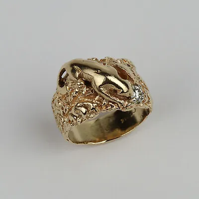 Custom Vintage 14k Yellow Gold Diamond Mens  Panther  Ring Band Size 7.75 • $865