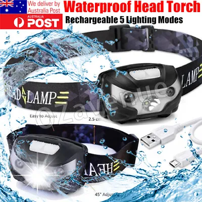 LED Head Torch Headlight CE Camping Headlamp USB Rechargeable Waterproof • $15.99