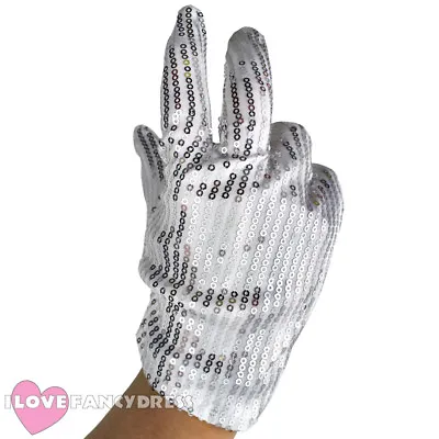 Sequin Glove Billie Jean Fancy Dress Sparkly Jacko Mj Costume Accessory Adults • £3.99