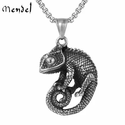 MENDEL Mens Reptile Lizard Chameleon Necklace Pendant Stainless Steel Jewelry • $10.99