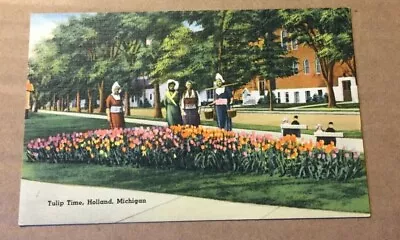 Unused Linen  Postcard  Tulip Time Holland Michgan • $2.97