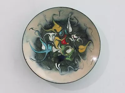 Vintage MCM Abstract Enamel On Copper Dish Plate W/ Enameled Bird On Reverse • $24.99