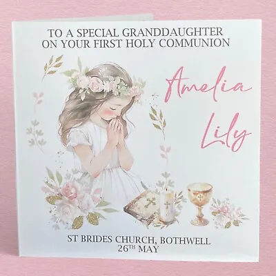 Girls First Holy Communion Card Daughter Granddaughter Goddaughter Personalised • £2.95