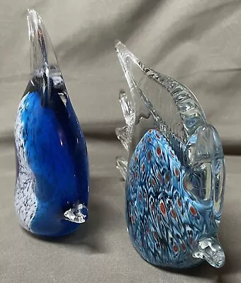 2 Art Glass Angel Fish Murano Style Paperweights Figurine Blown Glass In Org Box • $24.99