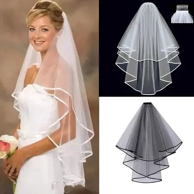 £6.99 • Buy 2 Layer Short Tulle Wedding Veils With Comb Bridal Veil For Marriage White Black
