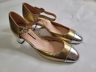 J Crew Millie Ankle-strap Heels In Snake-embossed Italian Leather  Gold Size 8 • $36
