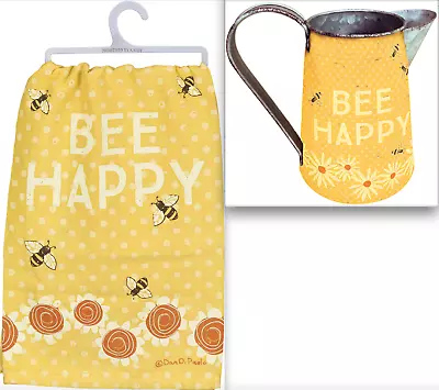Primitives By Kathy BEE HAPPY Dish Towel Pitcher Set Happy Honey Bumble Gift • $17.99