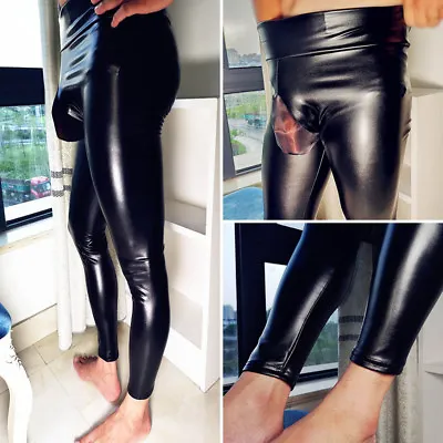 Sexy Men Faux Leather Leggings Wet Look Long Pants Night Clubwear Tight Trousers • £16.19