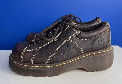 DR DOC MARTENS 90s Daisy Leather Oxford Chunky Shoes Womens Sz 7 12283 Brown Y2K • $150