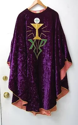 Vintage Purple Velvet Louvre Inc. Vestment Chasuble (#828) Made In France • $185