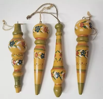 Lot Of 4 Vintage Hand Painted Folk Art Santa Wood Spindle Ornament 7  Long  • $20.34